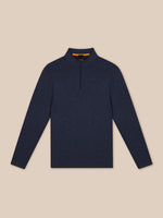 Navy Elevated Lifestyle quarter-zip top with front zip and Castore branding on left chest, orange inner collar trim.