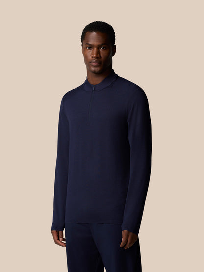 Navy Elevated Lifestyle quarter zip long sleeve top worn by a male model