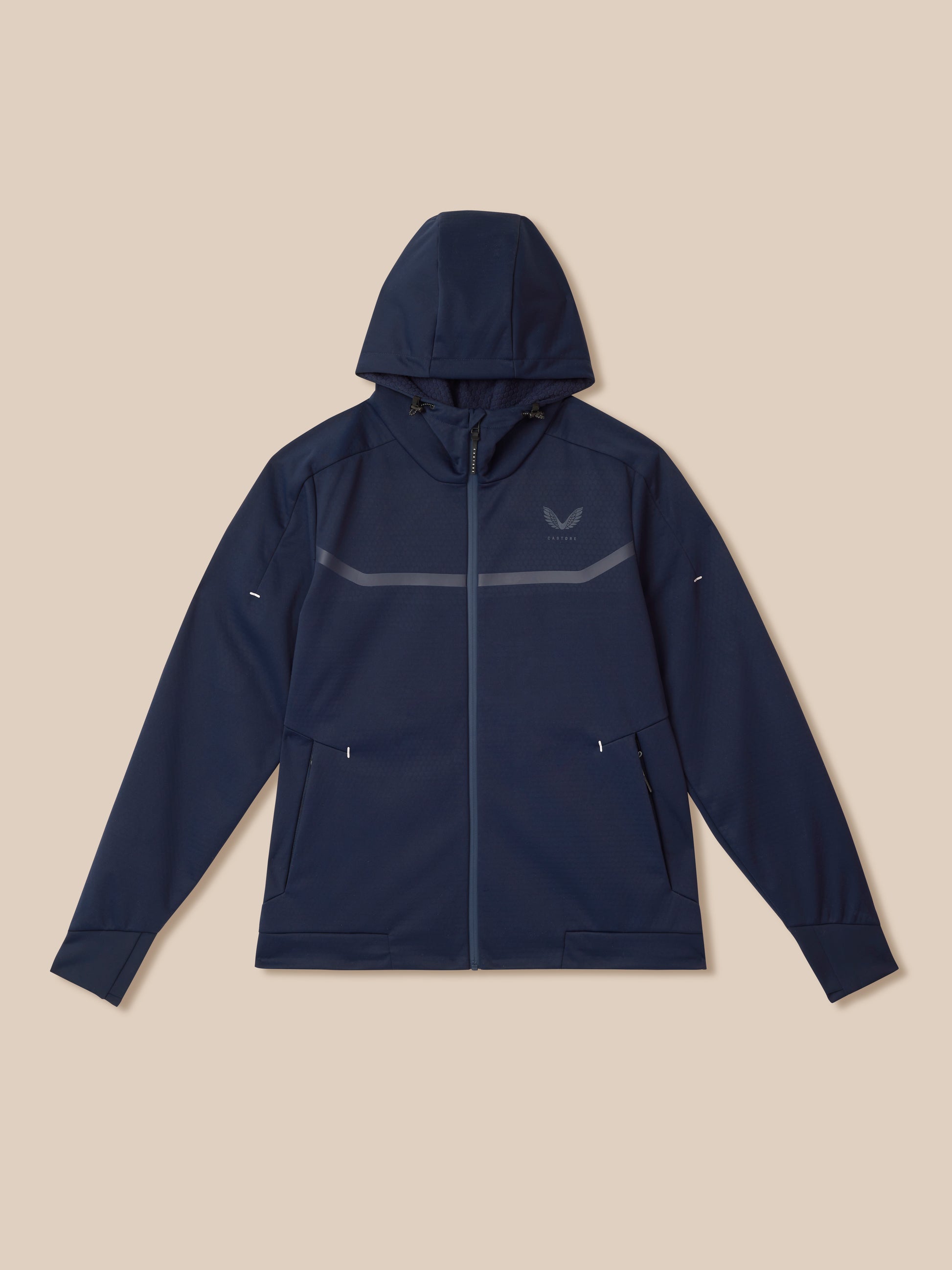 Garcia 3.0 Hoodie navy with hood, front zip and a small wing logo on the chest.
