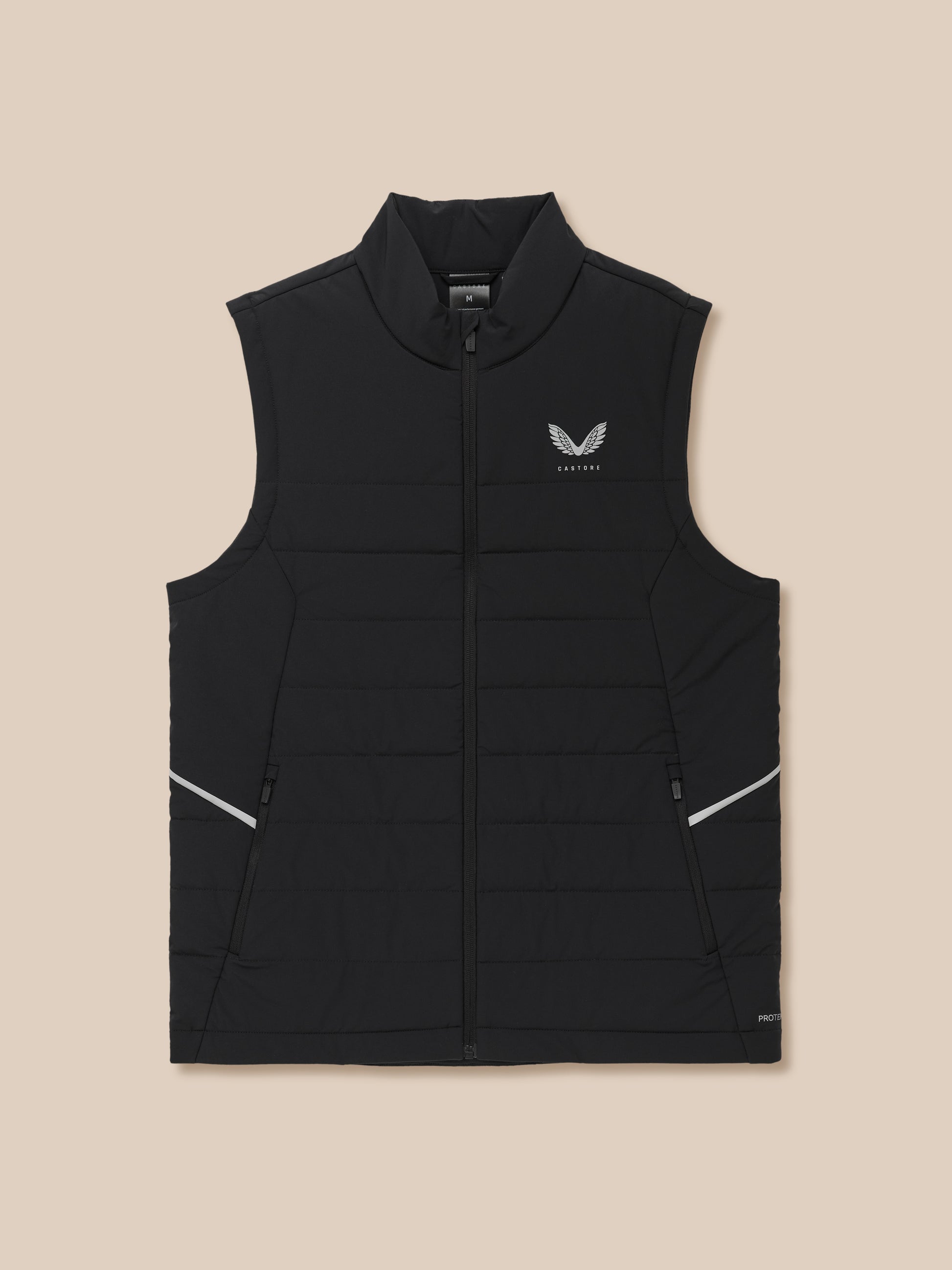 Black sleeveless Apex gilet with quilted panels and front zipper Castore logo on the left chest