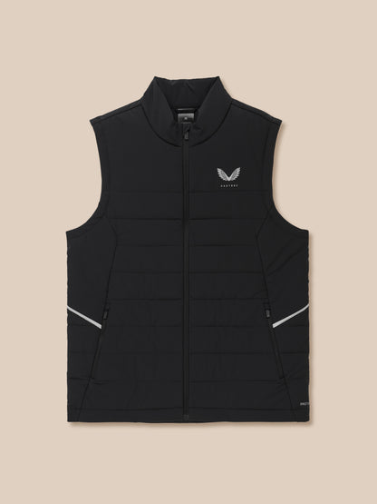 Black sleeveless Apex gilet with quilted panels and front zipper Castore logo on the left chest