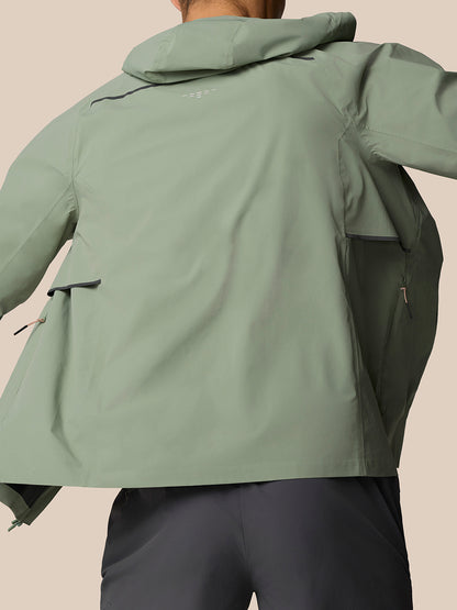Back view of Zone Training LVS Jacket Thyme showing hood and vent details.