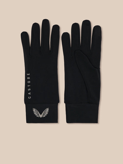 Pair of black Pursuit Gloves laid flat, CASTORE branding along the wrist and cuff