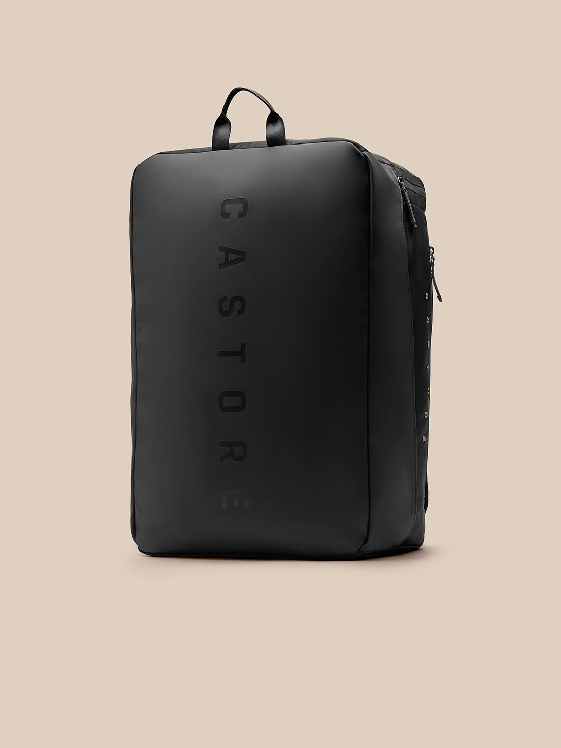 Black Pursuit Large Backpack with vertical CASTORE lettering and front zip pocket.