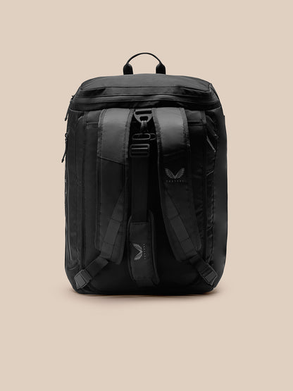 Back view of Pursuit Large Backpack in black with padded shoulder straps and top carry handle