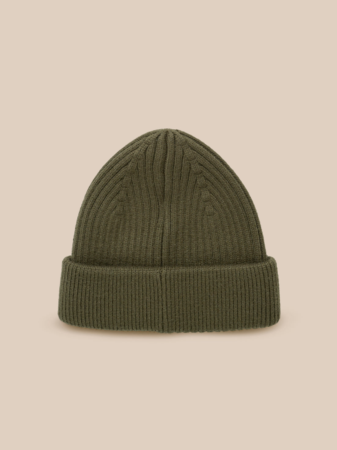 Ivy Green ribbed knit beanie with foldover cuff and Castore logo