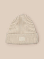 Beige ribbed Castore Active Beanie with folded cuff and front logo