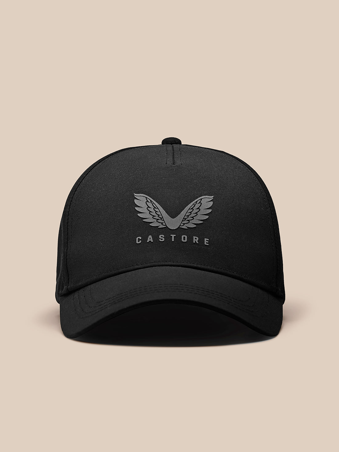 Front view of black cap with CASTORE logo and wings on the front panel