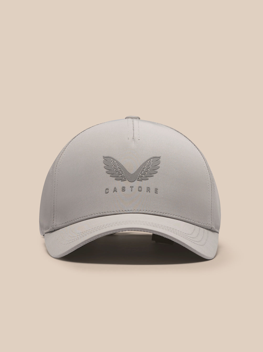 Front view of Rock Grey Castore Active Cap with embossed wing logo