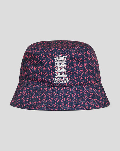 England cricket reversible bucket hat with navy pink zigzag pattern and crest emblem