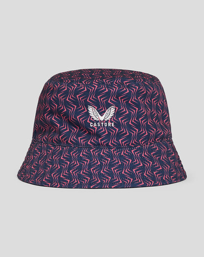 Navy bucket hat with pink zigzag pattern and Castore logo on front