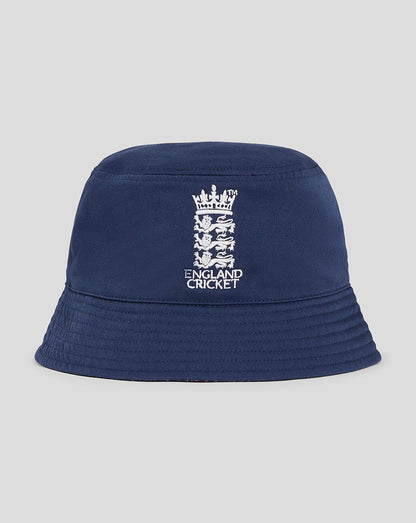 Navy England cricket reversible bucket hat with white crest embroidery