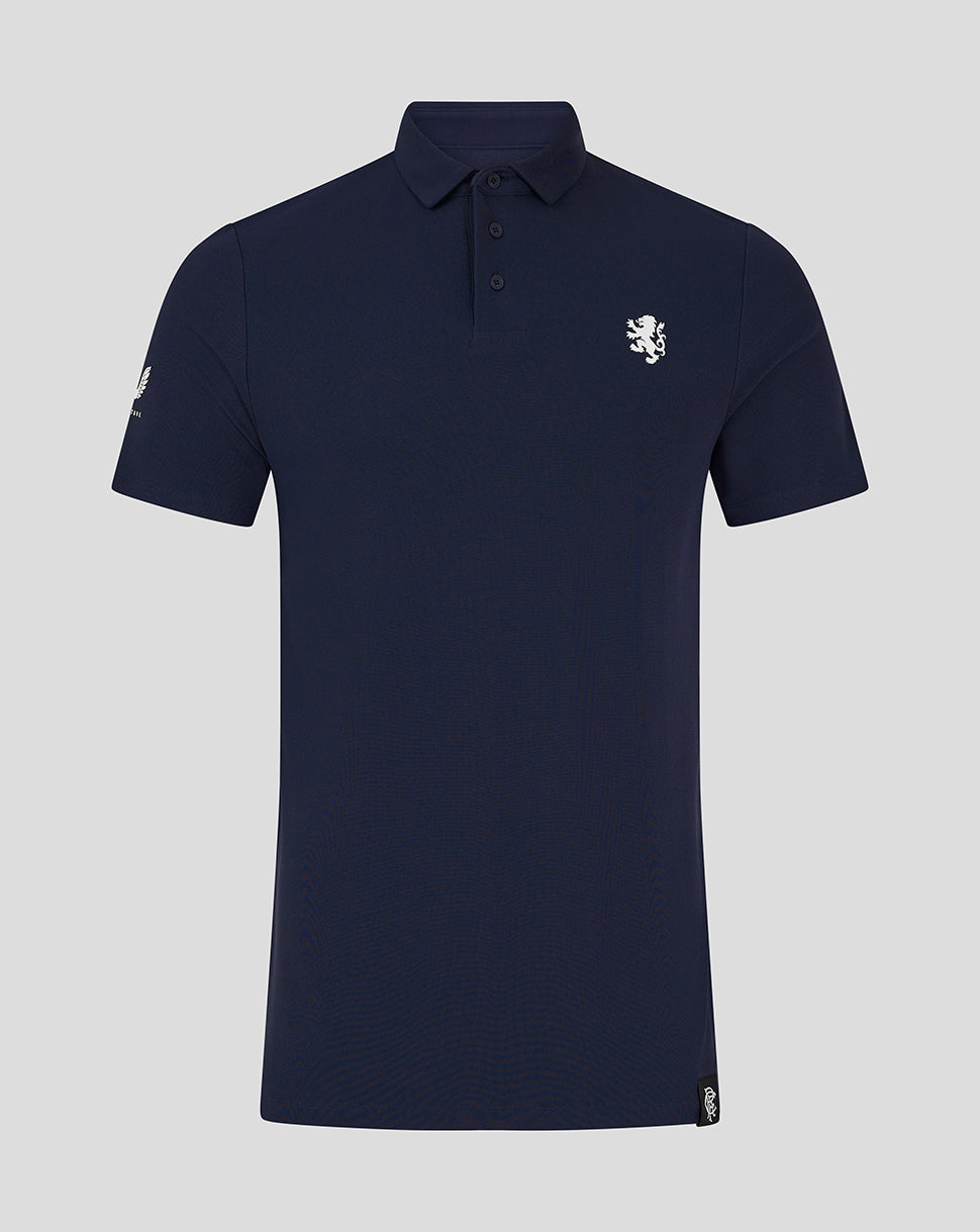 Navy Club Essential Polo front view with white crest on left chest