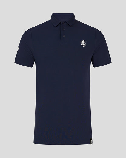 Navy Club Essential Polo front view with white crest on left chest