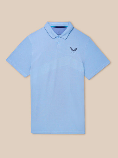 Sky blue Golf Pinnacle Polo with chevron knit panels and Castore logo on the chest