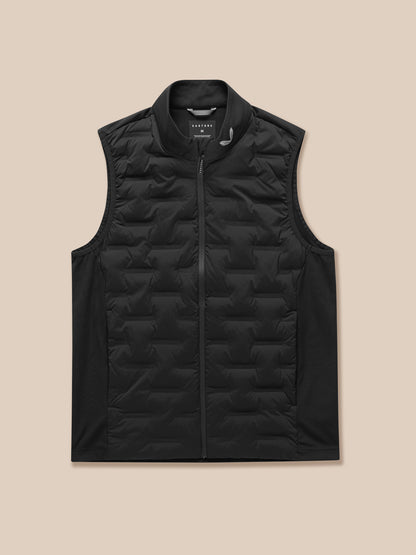 Castore Golf Pinnacle Gilet in black front view with full zip and stand collar
