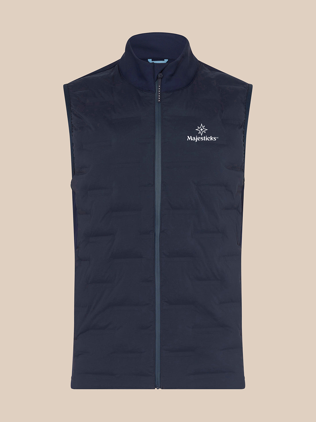 Navy Majesticks lightweight sleeveless hybrid gilet with stand collar and full front zip