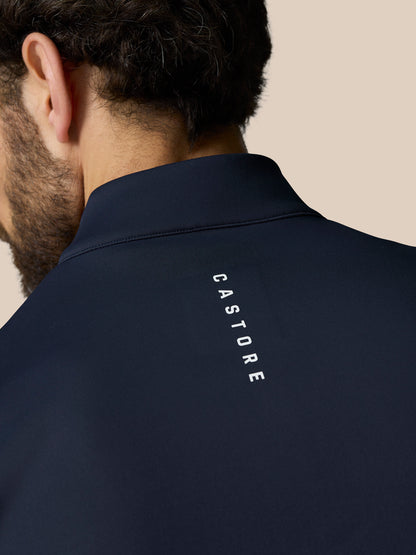 Navy Club 1/2 Zip Gilet close up of neck area with Castore logo along the back