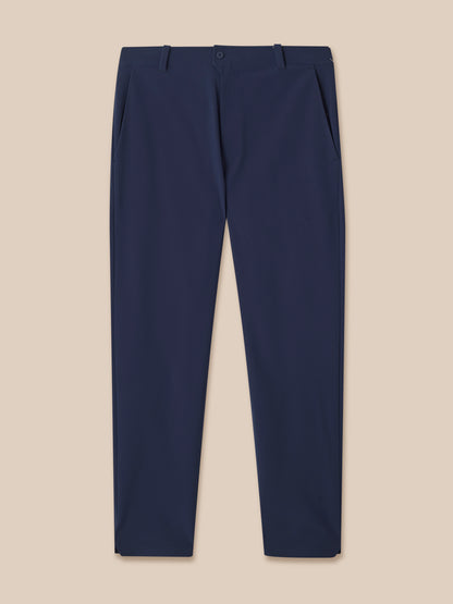Midnight navy golf trousers with front pockets and waistband.