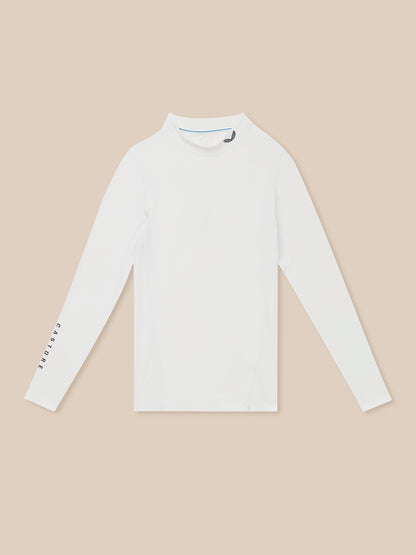 White Golf Club long sleeve thermal mock neck top laid flat with Castore branding at neck and sleeve