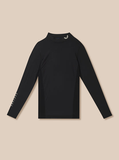 Flat lay of black Golf Club Long Sleeve Thermal Mock Neck top with Castore branding on the sleeve