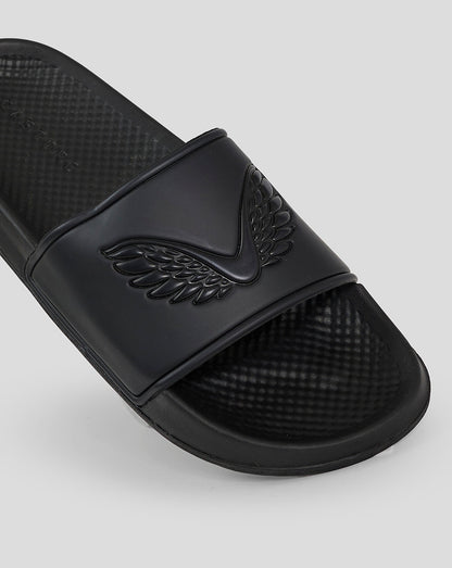 Black Castore Slider Caviar sandal with raised matte logo and Castore word branding along the strap