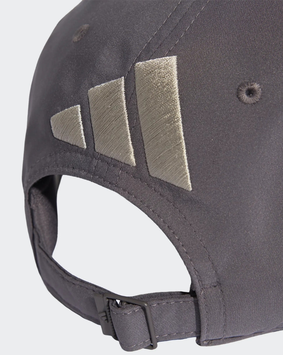 Back view of grey Audi Team cap with adjustable strap and light grey three bar logo.