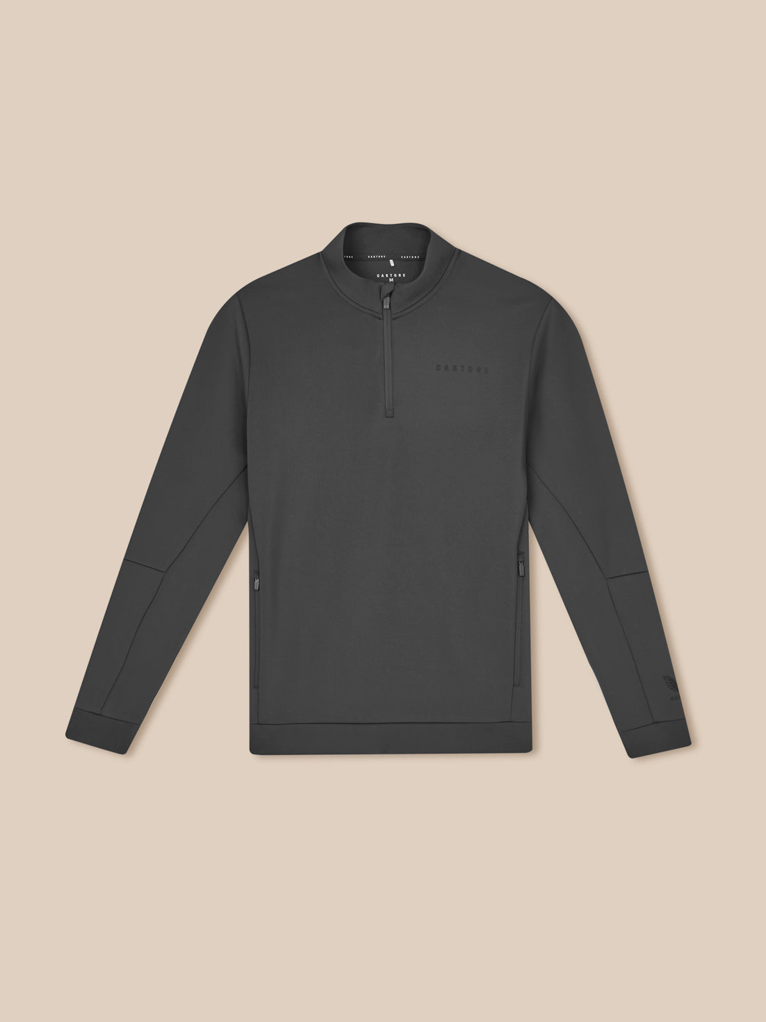 Gunmetal Men’s Flex Long Sleeve Quarter Zip Sweatshirt with zip pockets and Castore branding on chest and left cuff