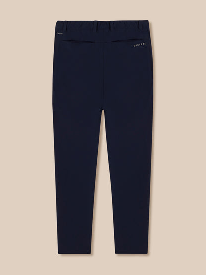 Navy men's golf trousers back view with Protek branding on left and Castore on right pocket