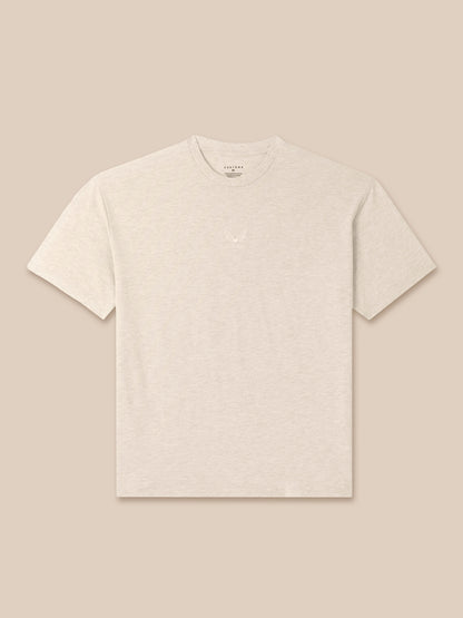 Cream men's Adapt cotton short sleeve T shirt with small chest Castore logo embroidery