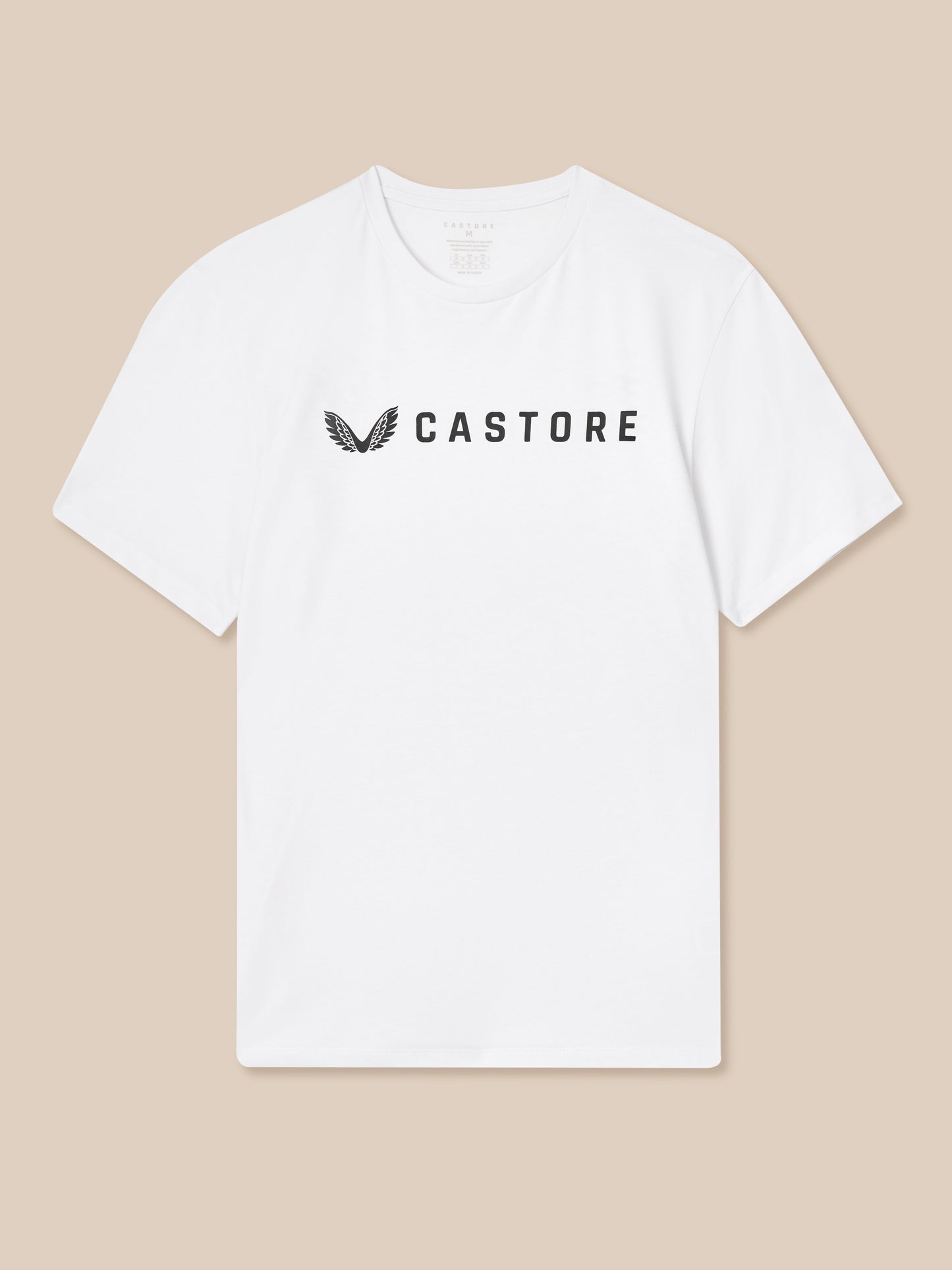 White short sleeve Castore graphic T shirt with front Castore wordmark logo