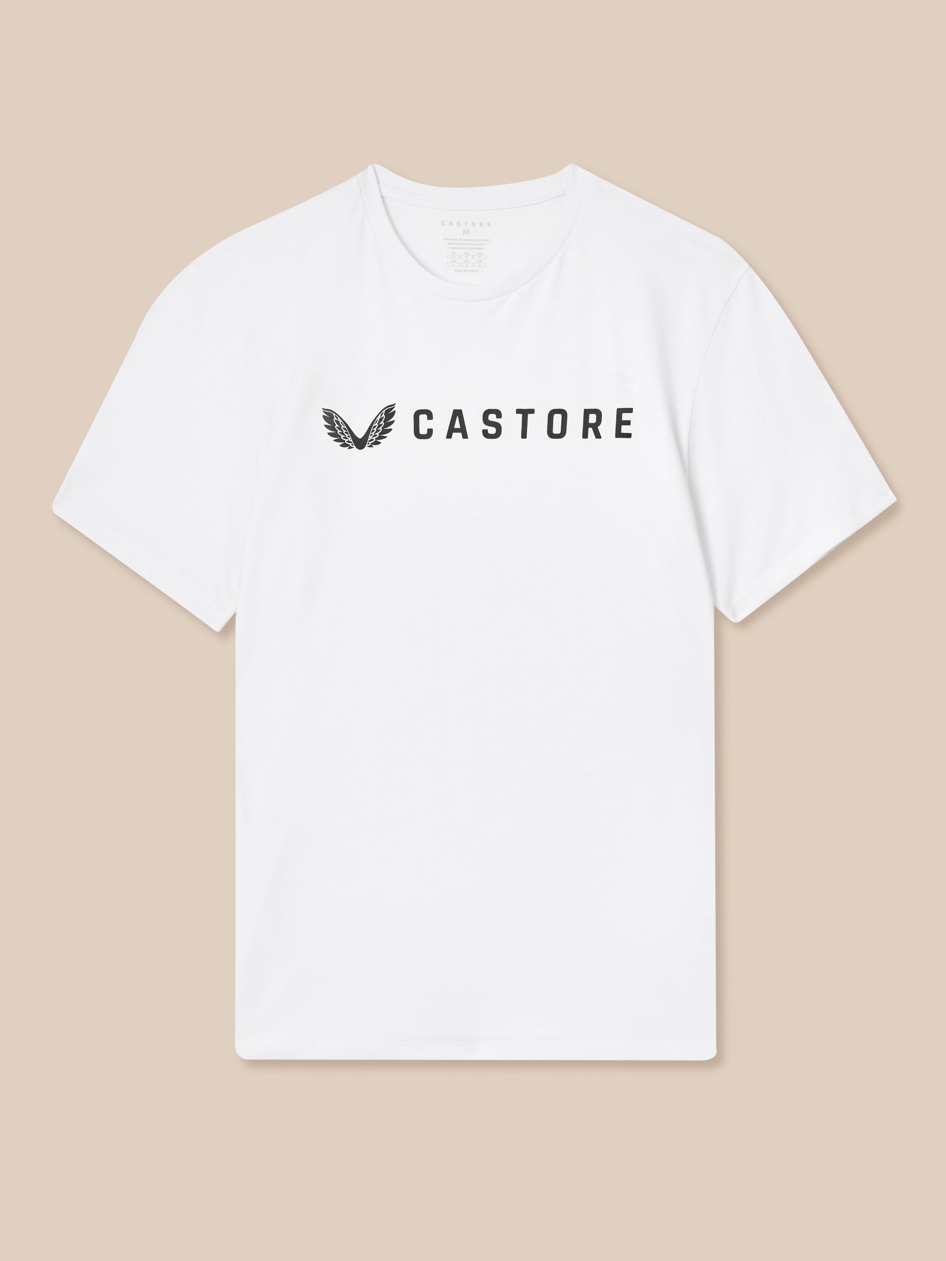 White short sleeve Castore graphic T shirt with front Castore wordmark logo