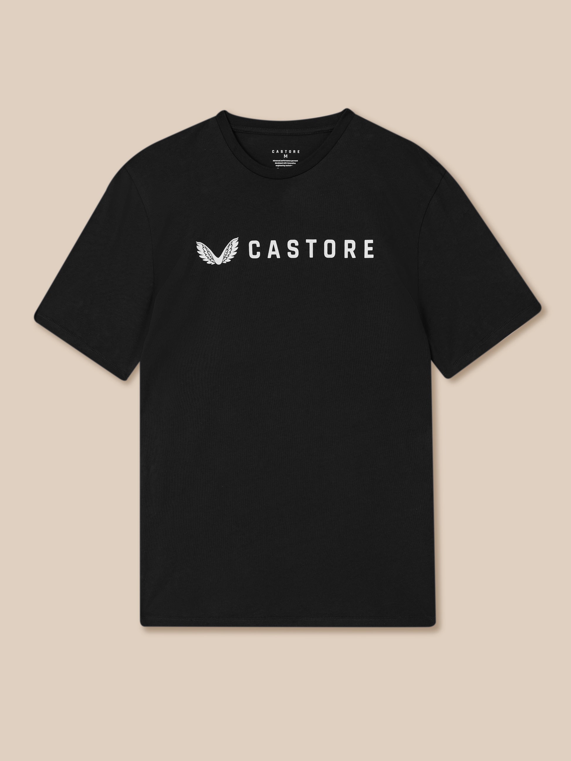 Black graphic lifestyle T shirt with Castore wordmark across the chest