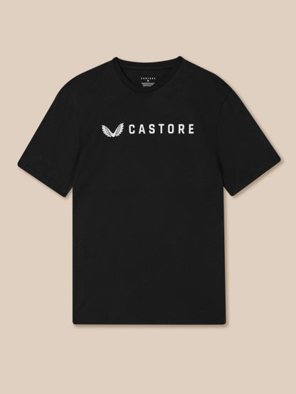 Black graphic lifestyle T shirt with Castore wordmark across the chest