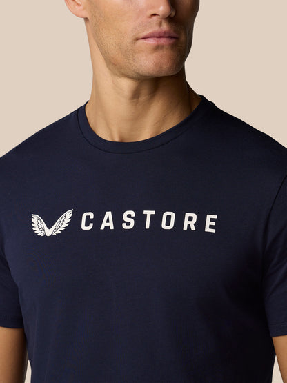 Graphic Lifestyle T Shirt in navy featuring white Castore wordmark on chest.