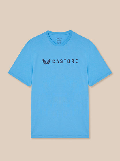 Graphic Lifestyle T-Shirt in cool blue with Castore logo and wing emblem across the chest.