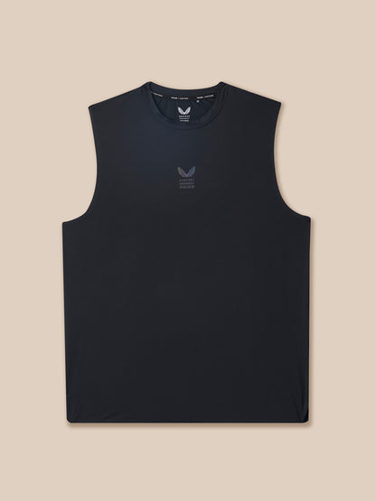Black Reiss performance vest with a subtle chest logo
