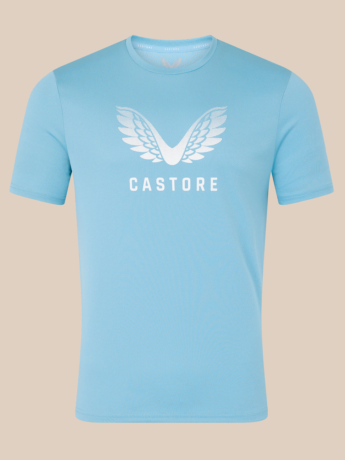 Front view of a light blue Wings Graphic T-Shirt with a white wing emblem and CASTORE text on the chest.