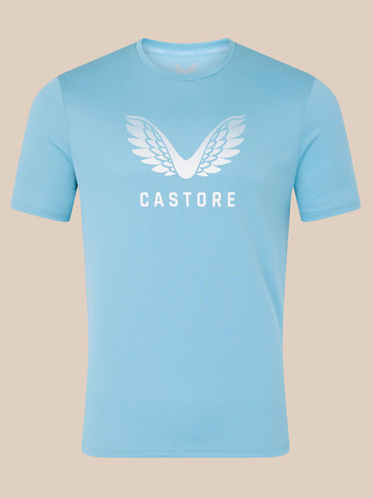 Front view of a light blue Wings Graphic T-Shirt with a white wing emblem and CASTORE text on the chest.