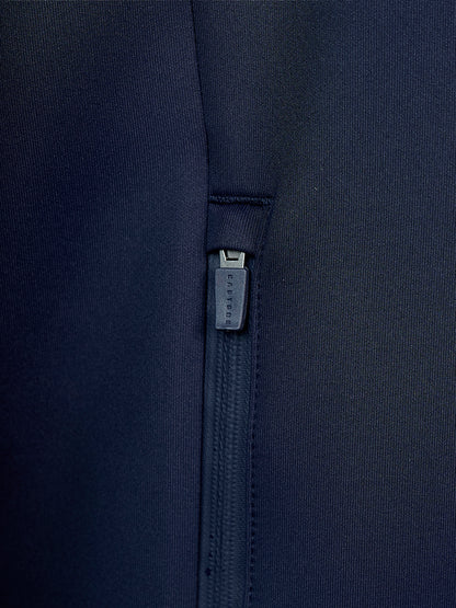 Close-up of navy fabric and zipper on the Men's Flex Hoodie.