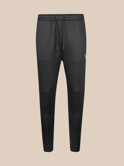 Men's flex joggers in gunmetal with drawstring waist, tapered legs and small logo at the hip