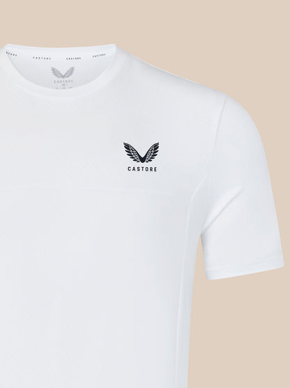 White men's short sleeve training t shirt with black Castore logo on chest
