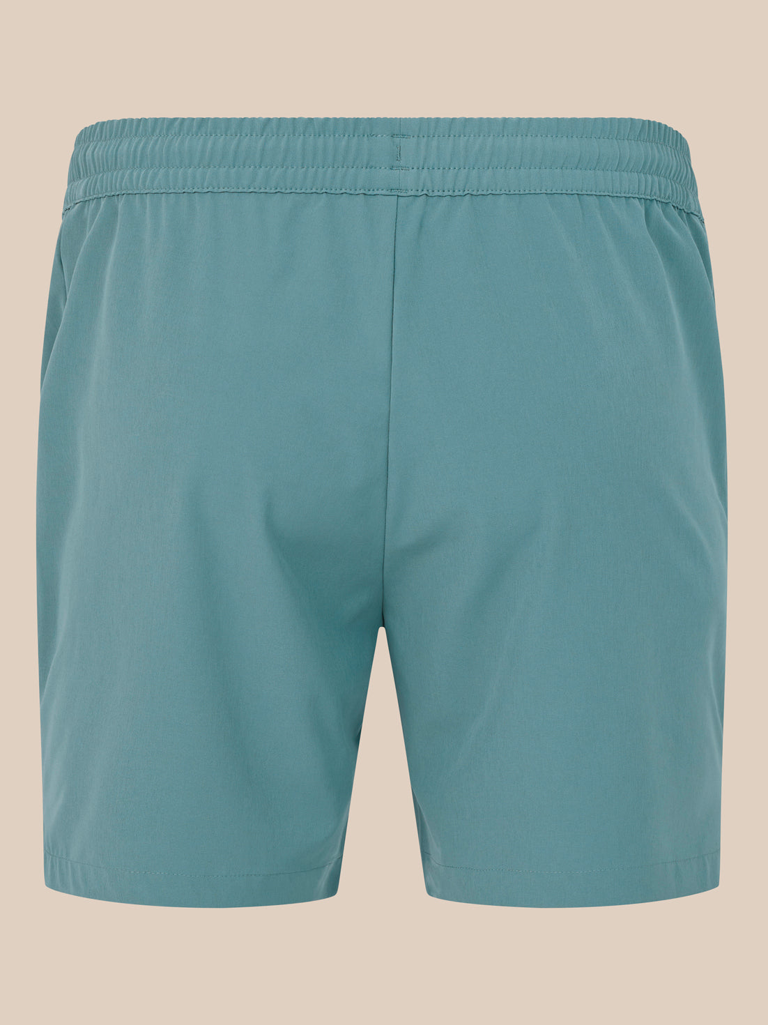 Back view of Men’s 6 inch blue training shorts with an elastic waistband