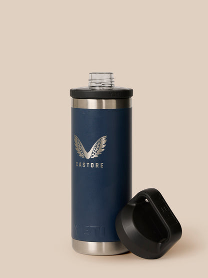 YETI Castore 532ml navy insulated water bottle with stainless steel base and leakproof Chug Cap