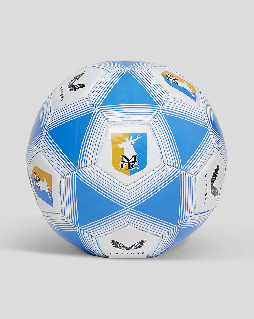 Mansfield Size 1 football with blue white striped panels and club crest
