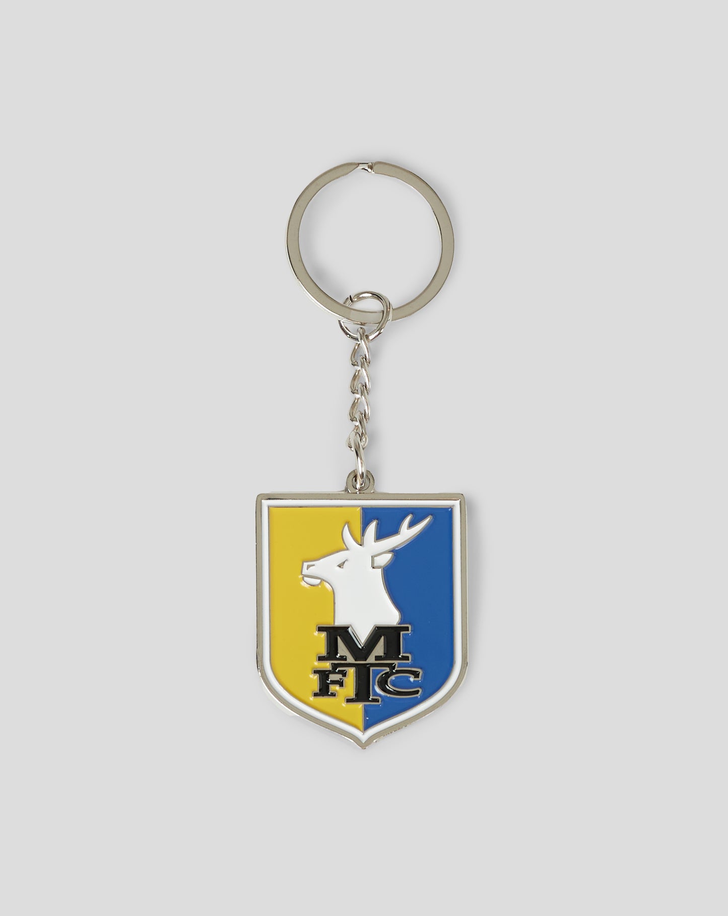 Mansfield crest badge keyring with chain and shield design