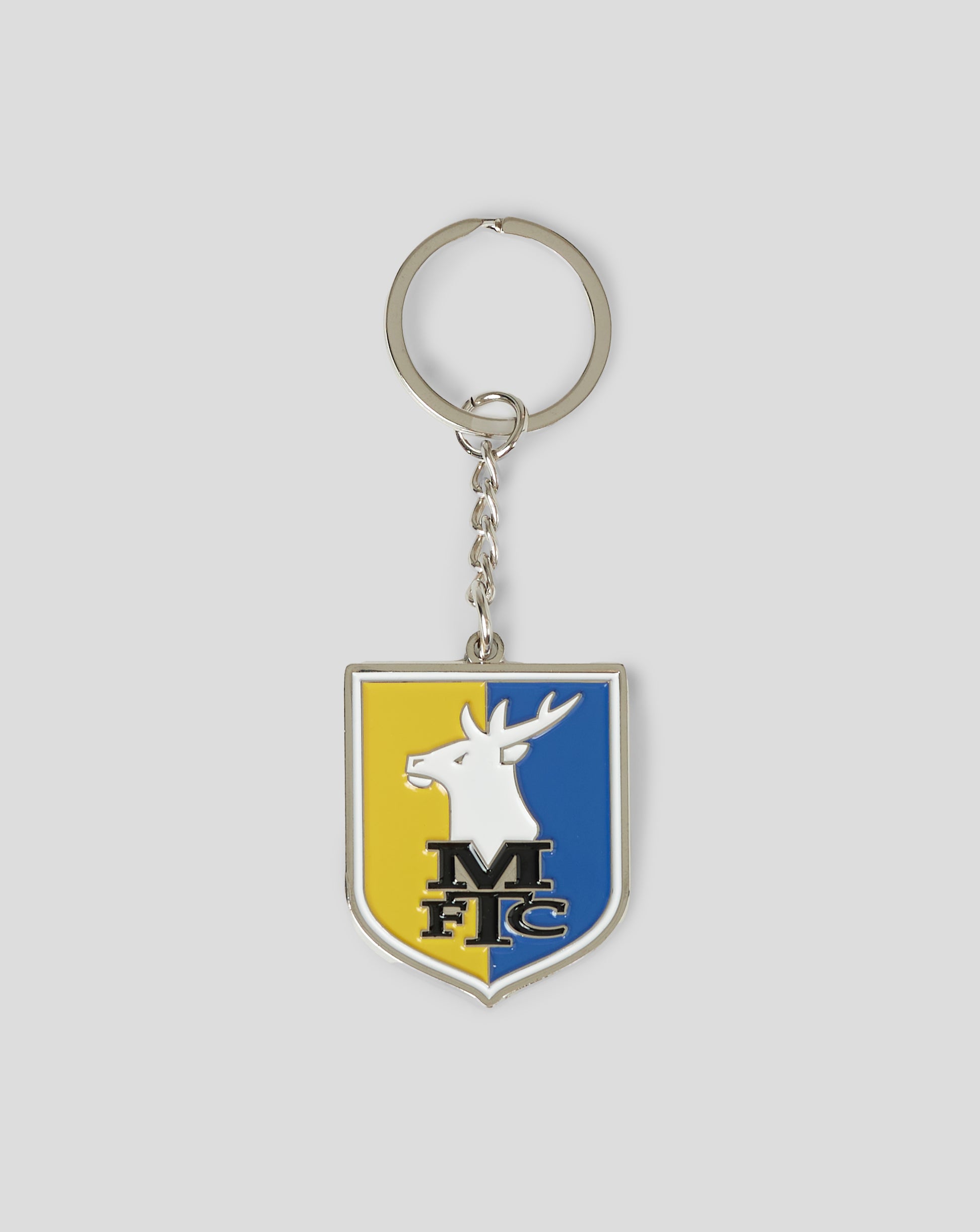 Mansfield crest badge keyring with chain and shield design