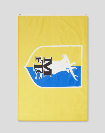 Mansfield Crest Flag in bright yellow with central crest and metal eyelets for hanging