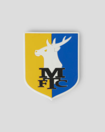 Mansfield Crest Magnet with magnetic back showing a yellow blue shield and white stag emblem