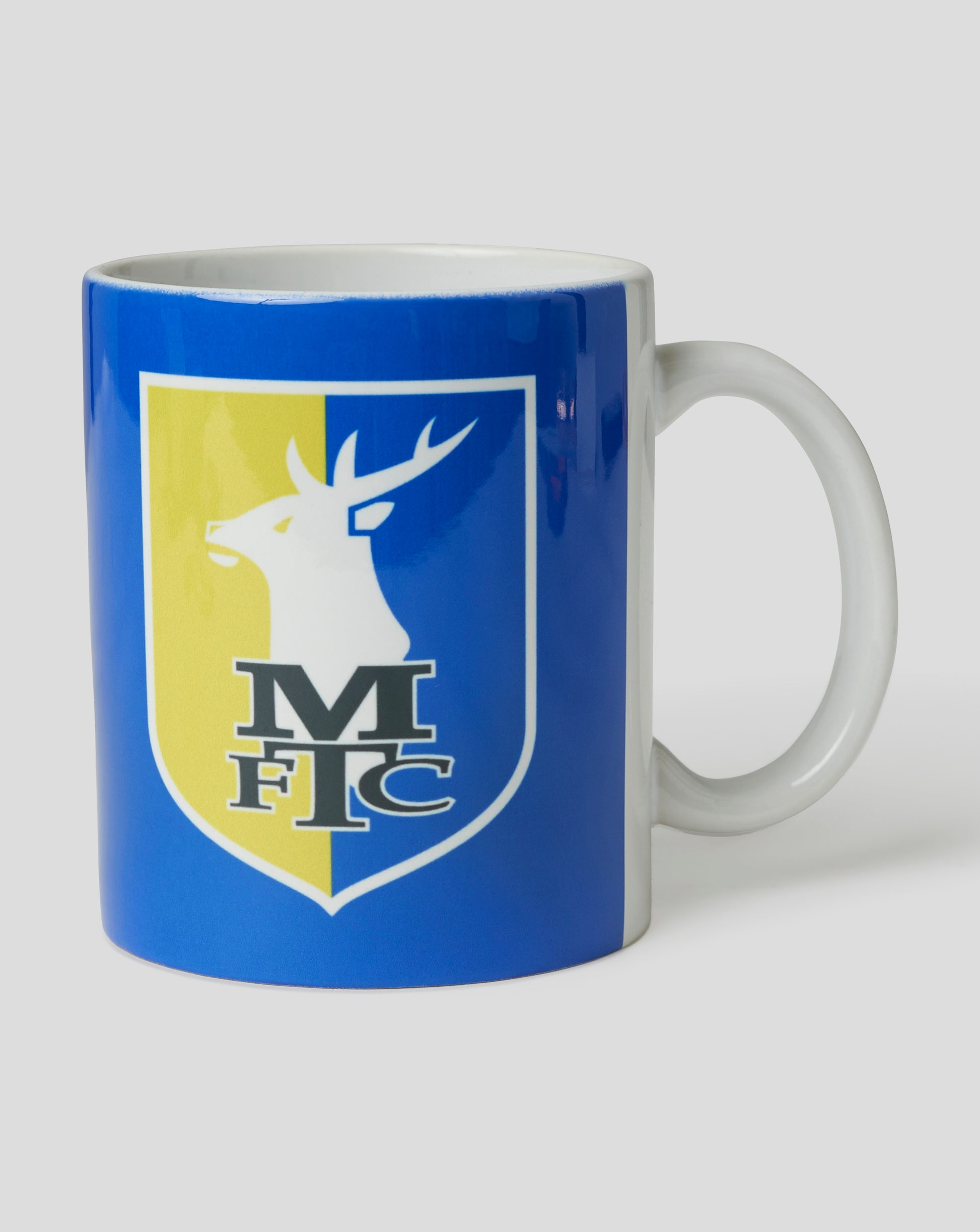Mansfield Essential Crest Mug with blue body and crest on the front.